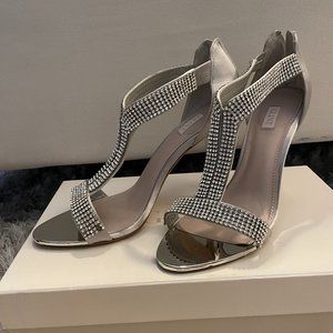 Silver Tstrap Rhinestone Heels